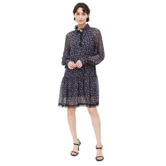 See by Chloé Blue Floral Long Sleeve Haze Lace Trim Mini Dress Size 34 - Picture 1 of 11